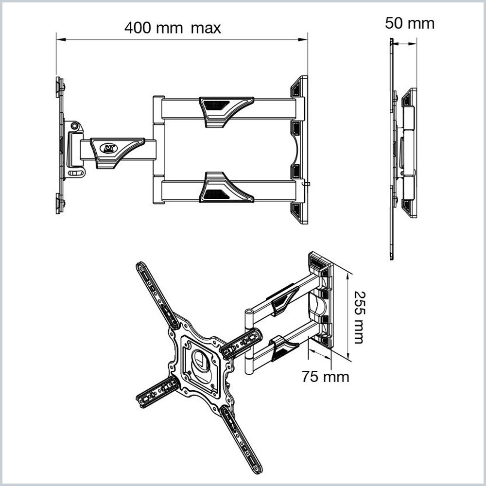 Giá treo tivi xoay NB-P4 32–55 inch | Xoay 180°, thép SPCC dày, chắc chắn - Ảnh 8